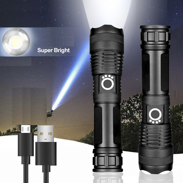 Rechargeable Waterproof Zoom LED Flashlight USB Torch Light